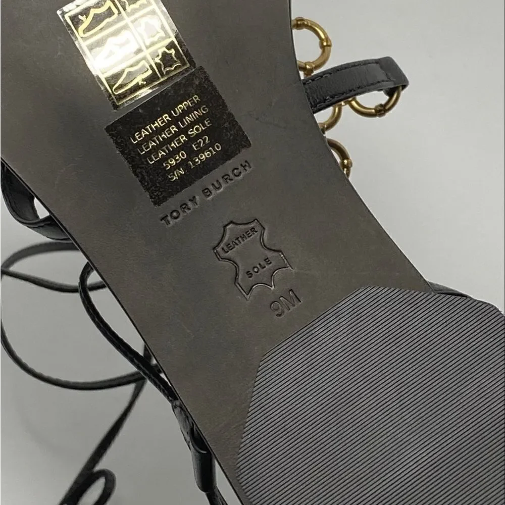 Tory Burch Multi-Logo Leather Lace-Up Sandals size 9